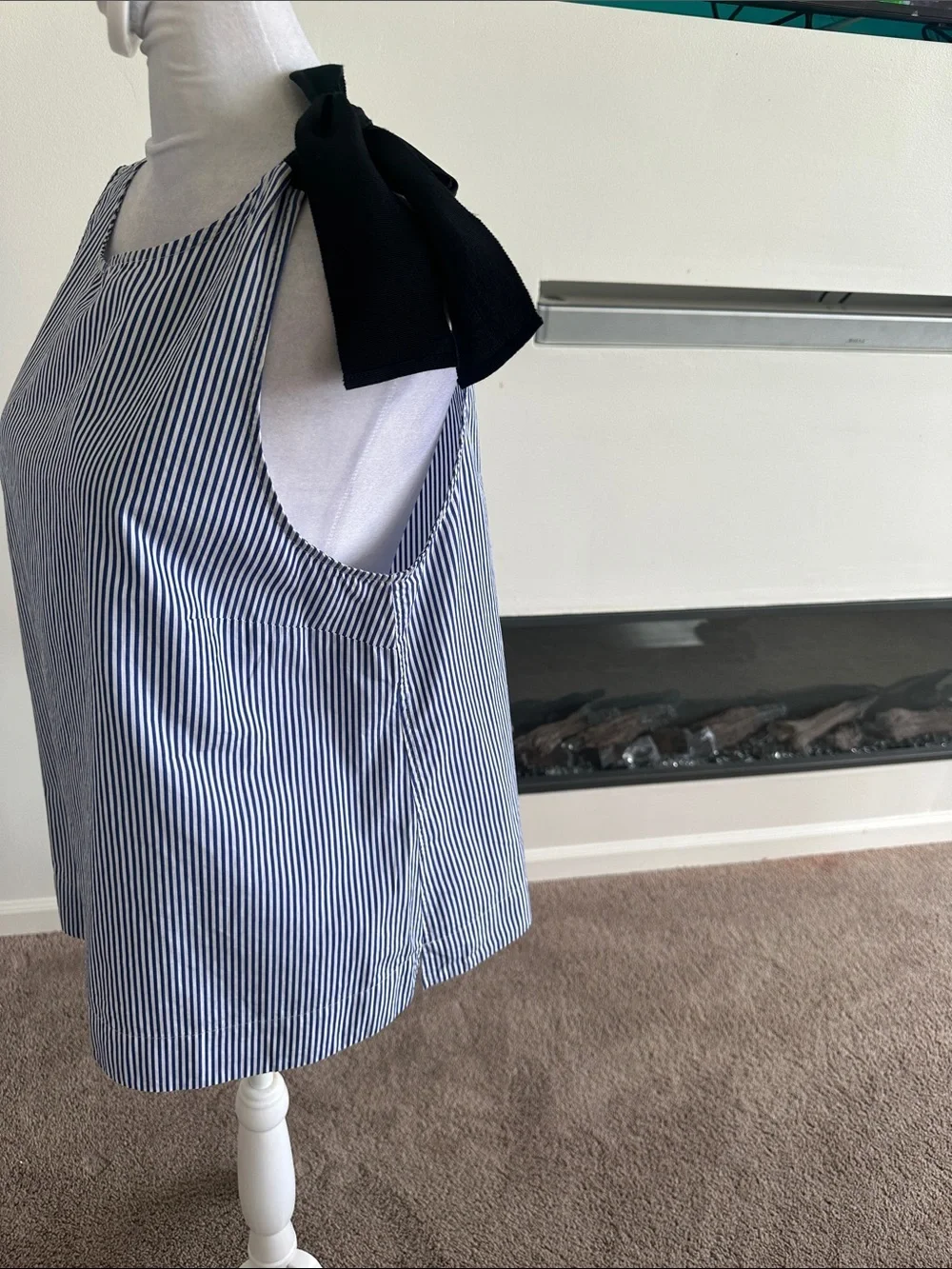 J. Crew Blue and White Striped Tie-Shoulder Tank Top